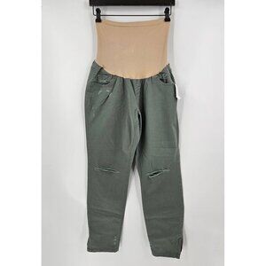 Motherhood NWT Jeans XL Green Denim Pockets Stretch Distressed Pull On